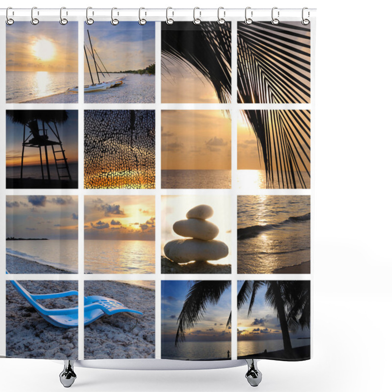 Personality  Tropical Sunset Beach Collage Shower Curtains