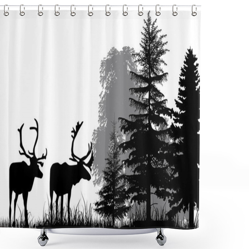 Personality  Deer Silhouettes In Forest Shower Curtains