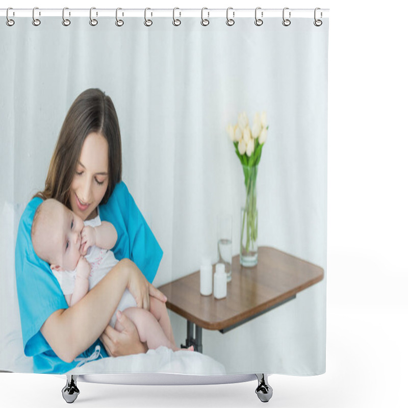 Personality  Attractive And Young Mother Holding Her Child In Hospital  Shower Curtains