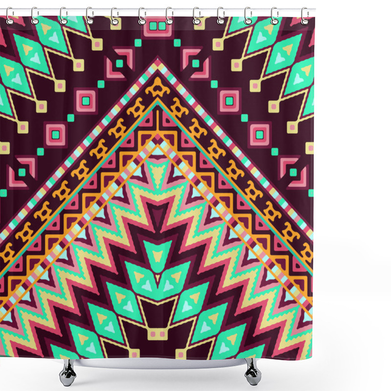 Personality  Seamless Hand Drawn Chevron Pattern With Aztec Ethnic And Tribal Ornament. Vector Dark And Bright Colors Boho Fashion Illustration. Shower Curtains