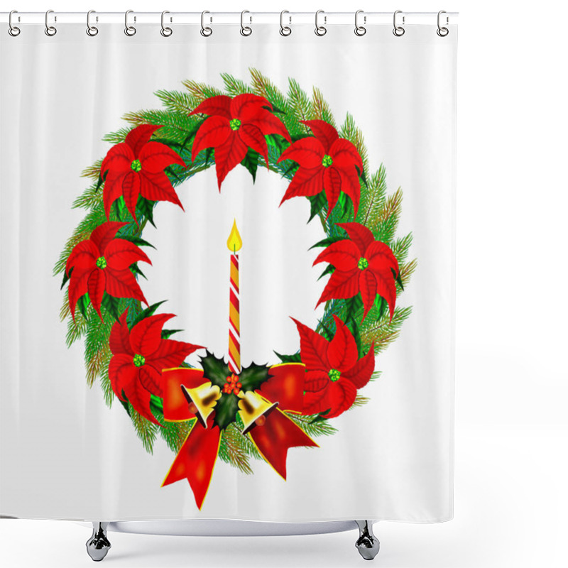 Personality  Wreath Of Pine Leaves With Christmas Decoration Shower Curtains