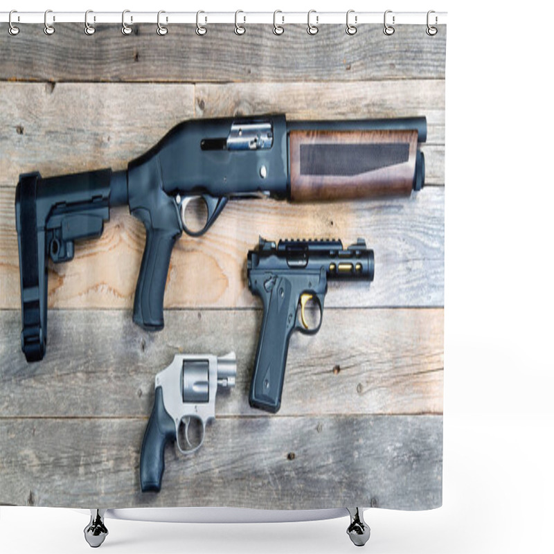 Personality  Home Security Shotgun,revolver And Semi Automatic Pistol.  Shower Curtains