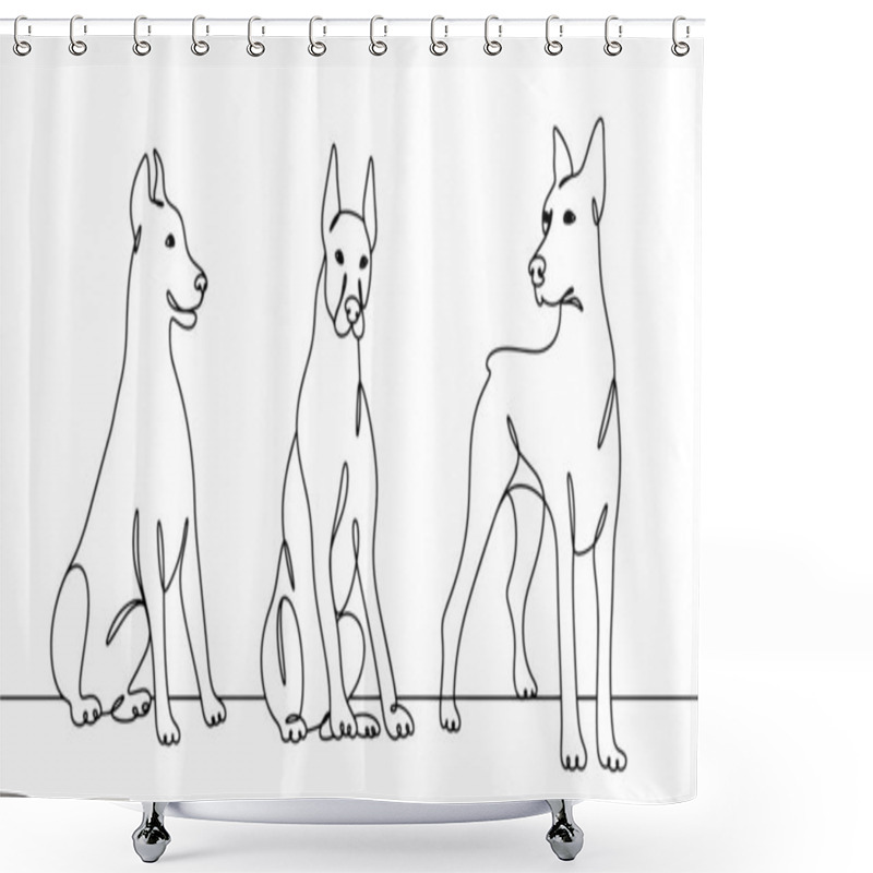 Personality  Stately Doberman In Different Poses. Short Haired Working Dog. International Dog Day. One Line Drawing For Different Uses. Vector Illustration. Shower Curtains