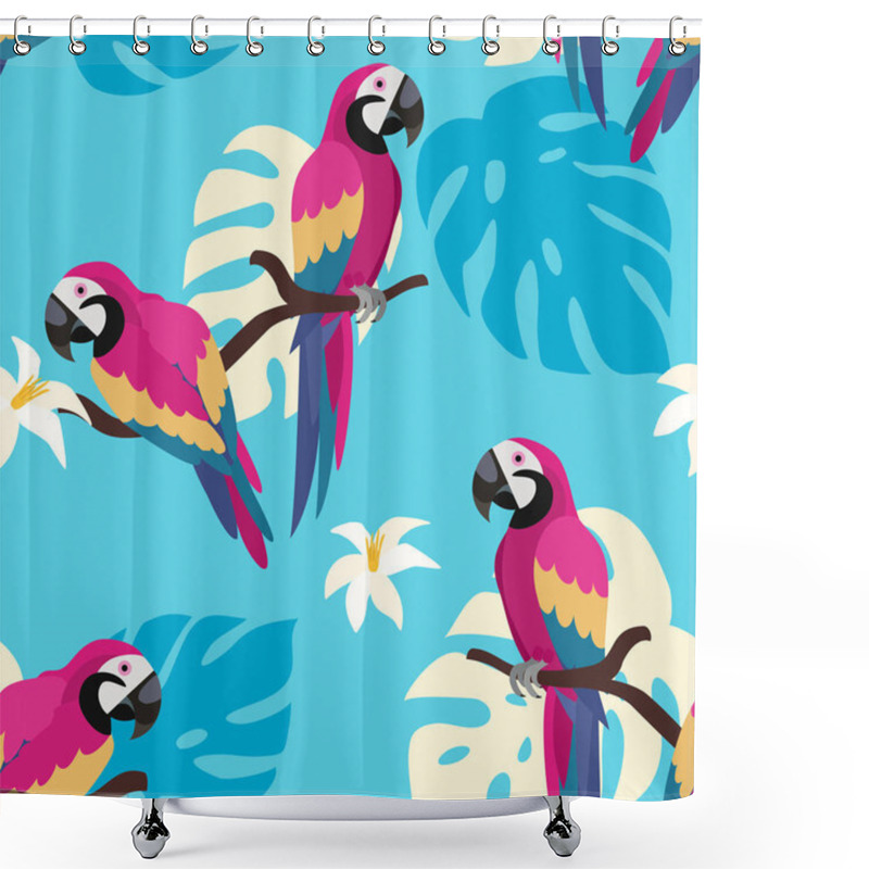 Personality  Trendy Pattern With Parrots And Tropical Leaves. Vector Seamless Texture.  Shower Curtains