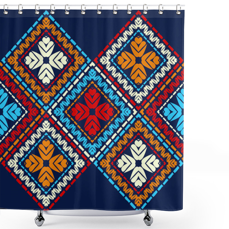 Personality  Ethnic Boho Seamless Pattern. Embroidery On Fabric. Patchwork Texture. Weaving. Traditional Ornament. Tribal Pattern. Folk Motif. Can Be Used For Wallpaper, Textile, Invitation Card, Wrapping, Web Page Background. Shower Curtains