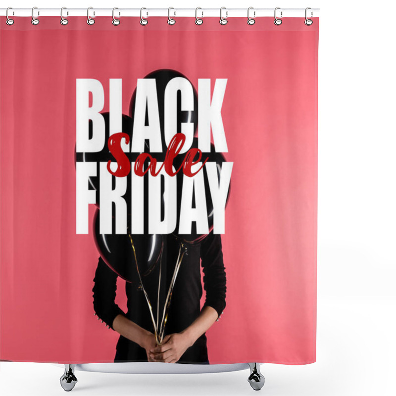 Personality  Woman Holding Black Balloons Shower Curtains