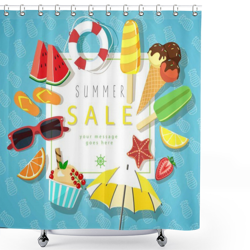 Personality  Sammer Sale Banner, Marine Style, Fruit, Ice Cream. Shower Curtains