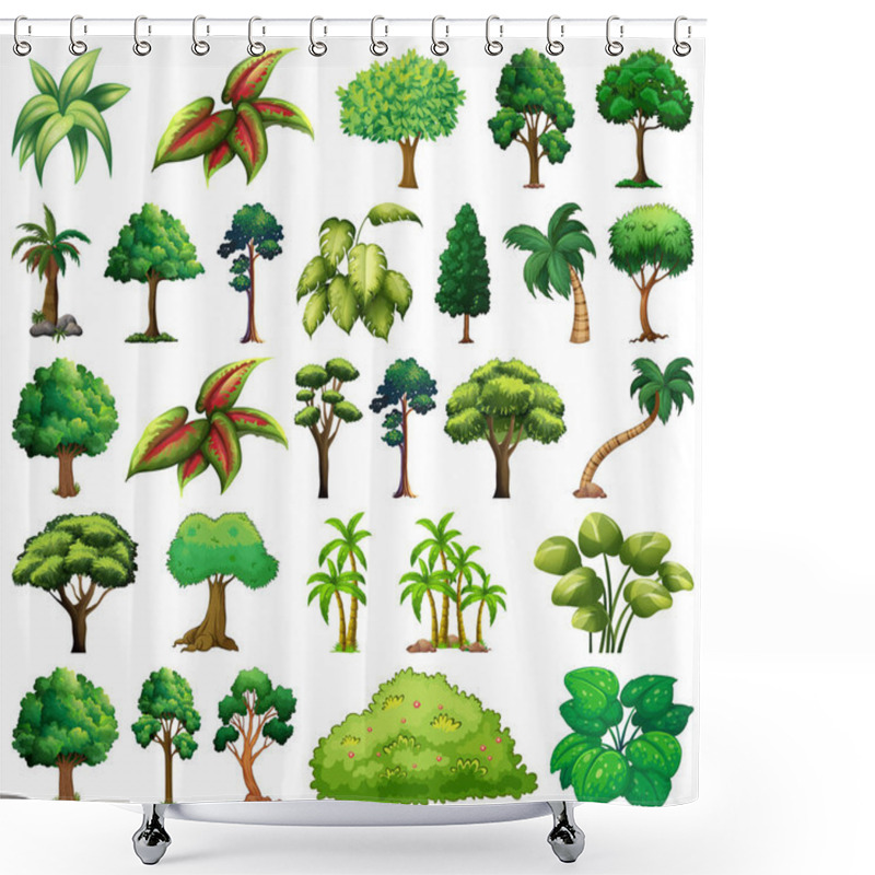 Personality  Set Of Variety Plants And Trees Illustration Shower Curtains