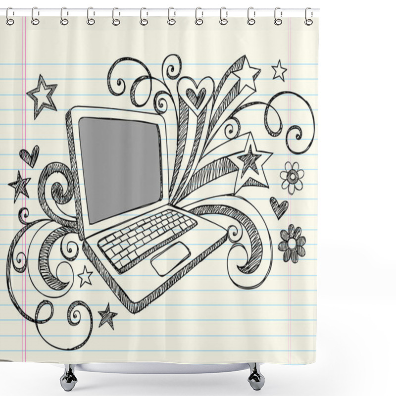 Personality  Laptop Computer Sketchy Doodles Shower Curtains