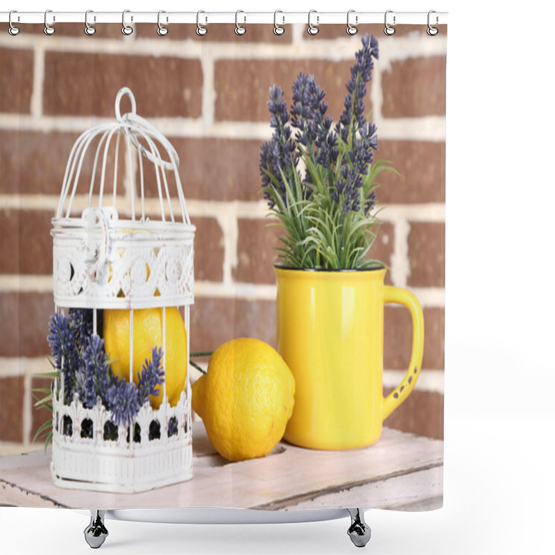 Personality  Still Life With Fresh Lemons And Lavender Shower Curtains