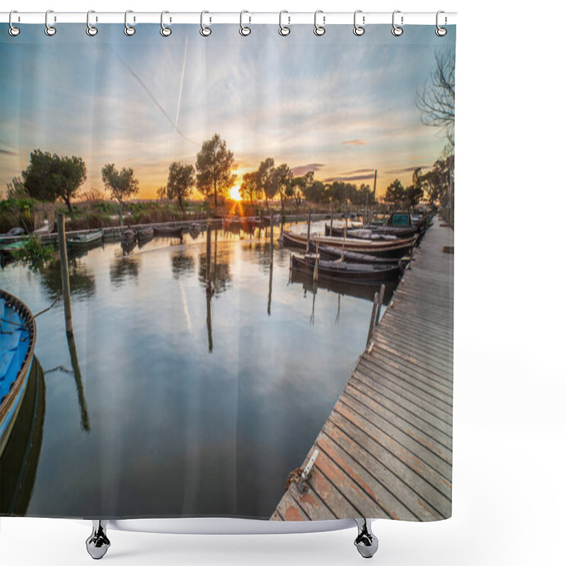 Personality  Sunset In The Port Of Catarroja In Albufera Of Valencia, Spain. Shower Curtains