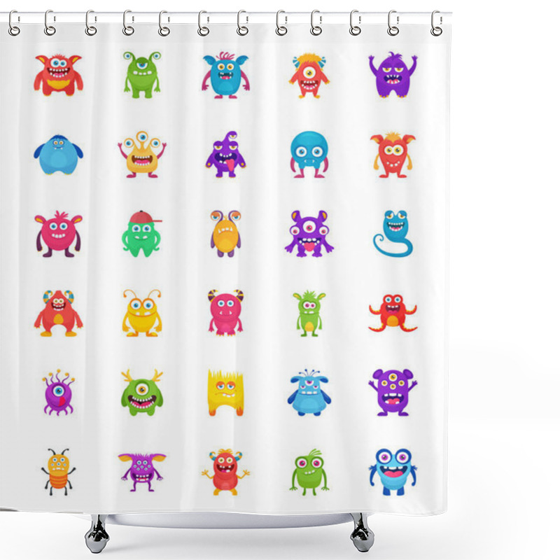 Personality  Funny Monsters Flat Vector Icons  Shower Curtains