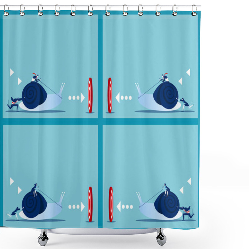 Personality  Set Design. Employee Pushing Snail To Target. Business Effort Success Concept Shower Curtains