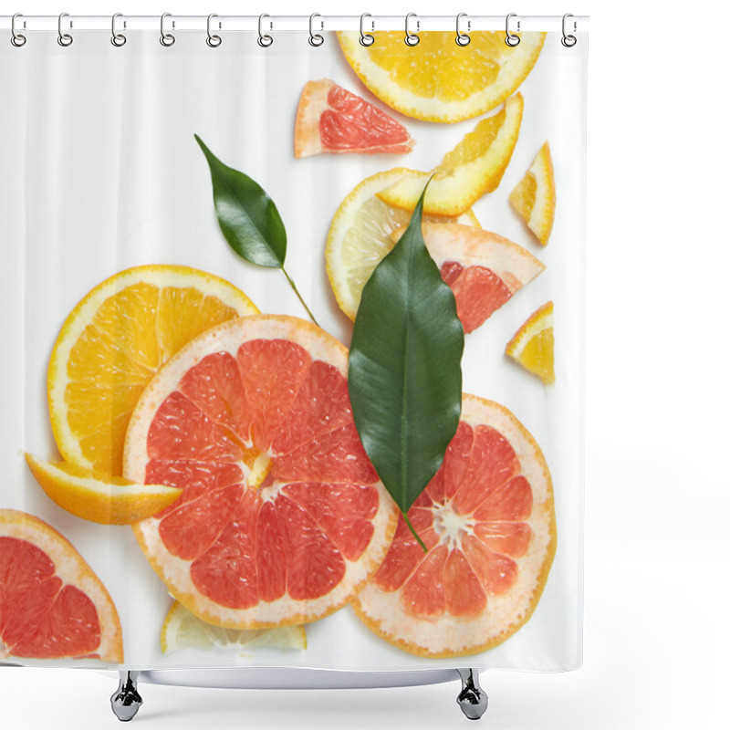 Personality  Fresh Citrus Fruits Slices Background Viewed From Above. Shower Curtains