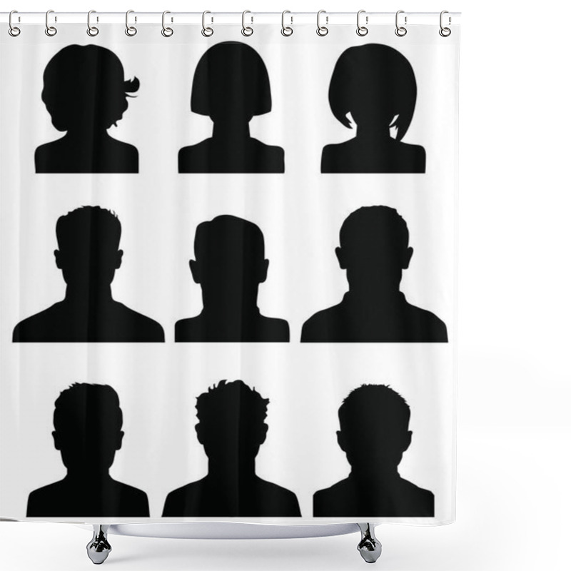 Personality  Black Silhouettes Of Human Heads, Avatar Profiles Shower Curtains