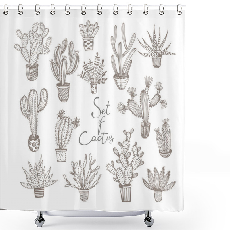 Personality  Collection Of Hand Drawn Cactuses In A Pots. Shower Curtains