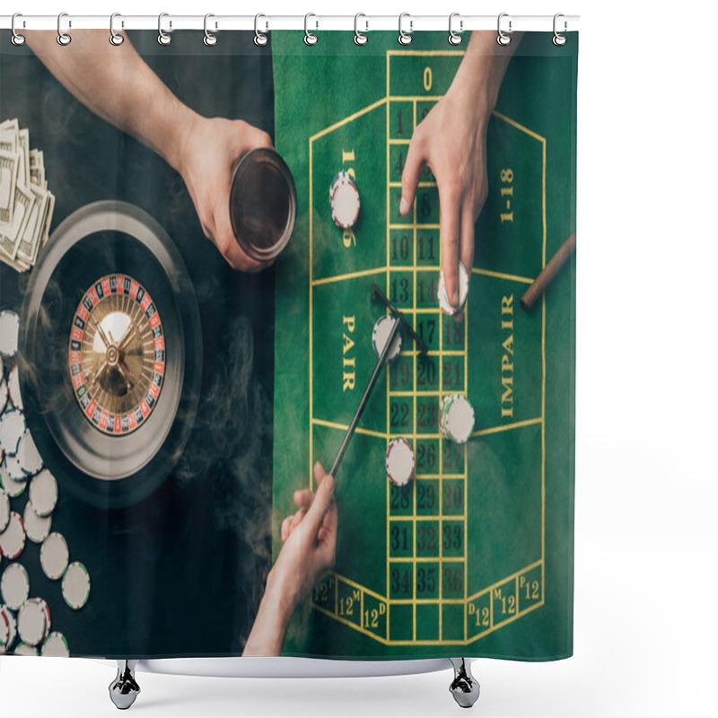 Personality  Smoke Over People Placing Bets While Playing Roulette On Casino Table Shower Curtains