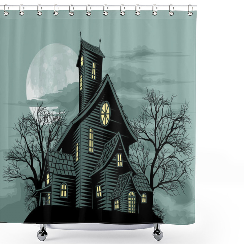 Personality  Creepy Haunted Ghost House Scene Illustration Shower Curtains