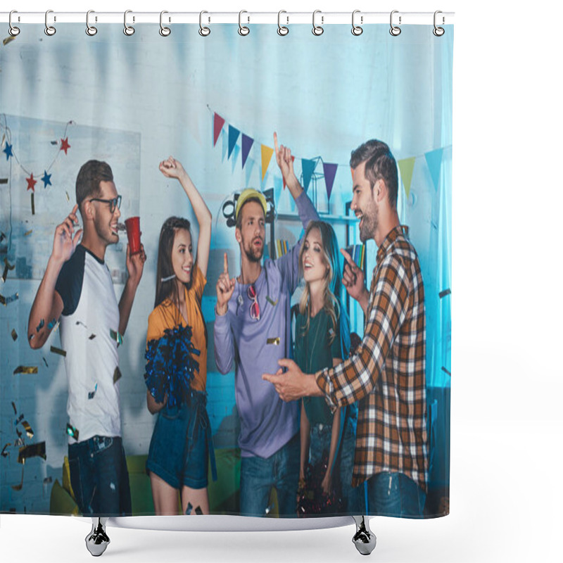 Personality  Happy Young Friends Drinking Alcohol And Having Fun At Home Party Shower Curtains