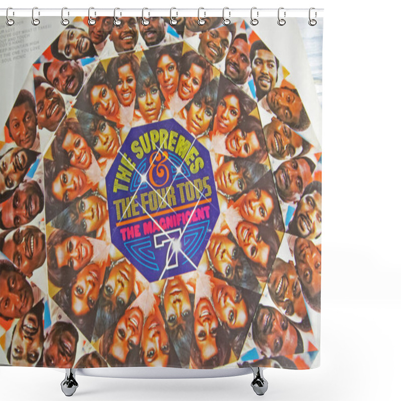 Personality  Viersen, Germany - May 9. 2022: Closeup Of Soul Vinyl Record Motown Album Cover The Magnificent 7 With Supremes And Four Tops In 60s Shower Curtains