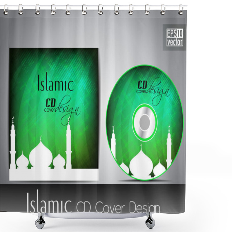 Personality  Islamic CD Cover Design With Mosque Or Masjid Silhouette With Bl Shower Curtains