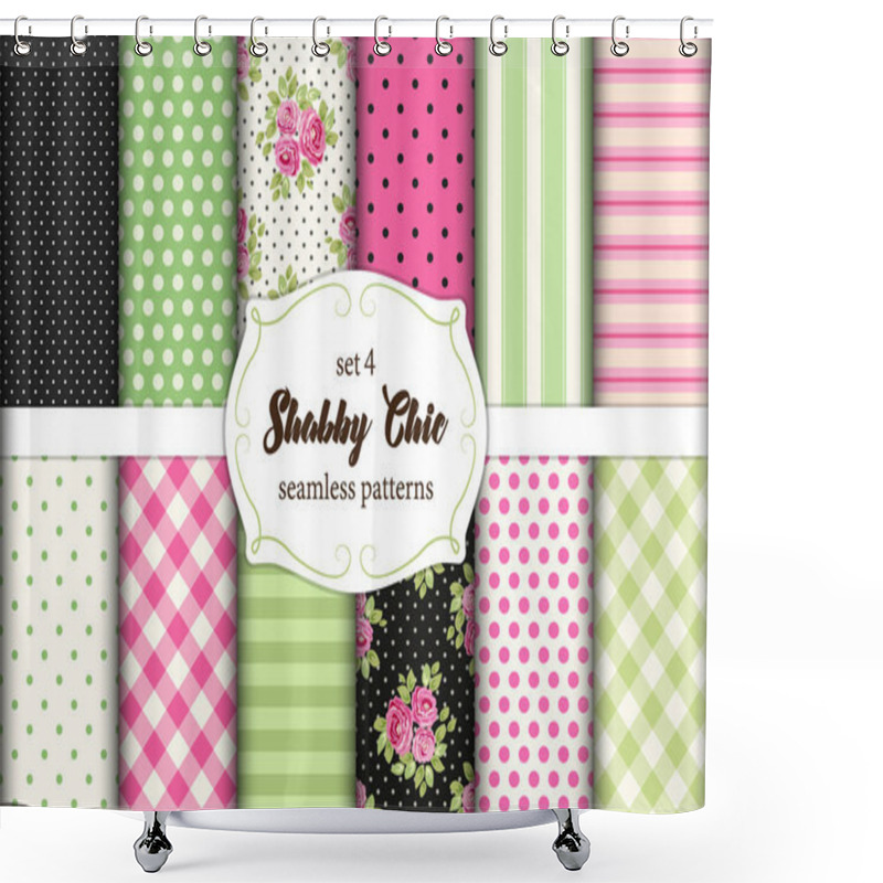 Personality  Set Of 12 Cute Seamless Shabby Chic Patterns With Roses, Polka Dots. Stripes And Plaid Shower Curtains