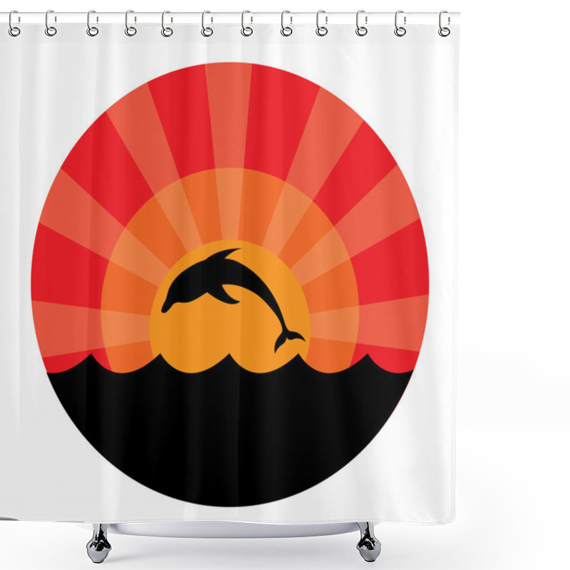 Personality  Silhouette Of Dolphins At Sunset Shower Curtains