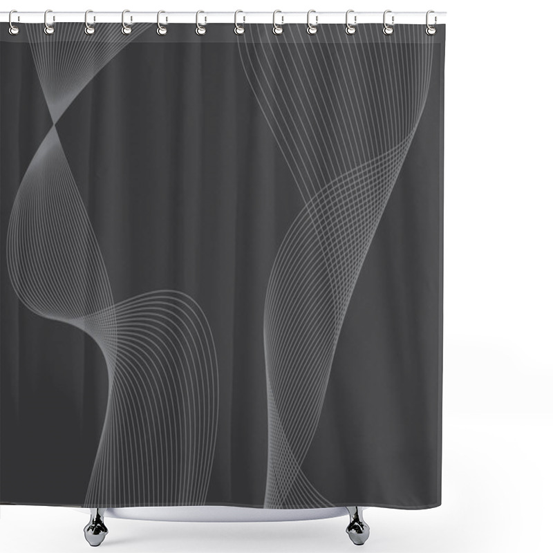 Personality  Abstract Background Made With Repeated Curvy Lines In Wave Abstraction. Simple, Modern, Creative Geometric Vector Art In Tones Of Grey Color. Shower Curtains