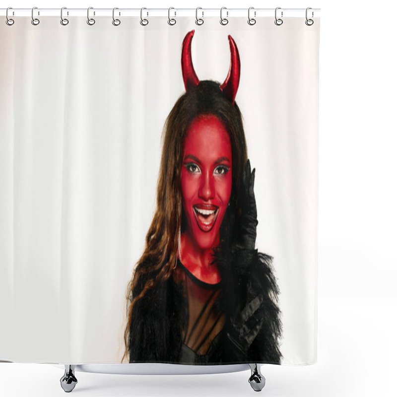 Personality  The Beautiful Woman Delights In Her Halloween Transformation, Exuding Charm And Allure. Shower Curtains