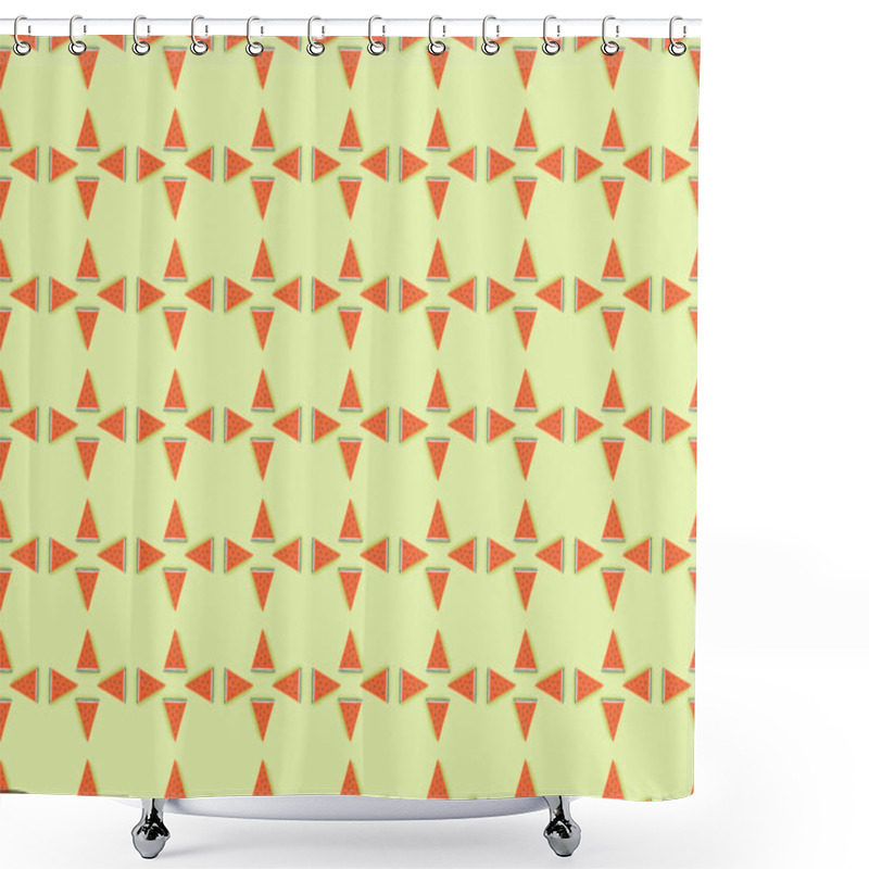 Personality  Top View Of Pattern With Handmade Paper Watermelon Slices Isolated On Green Shower Curtains