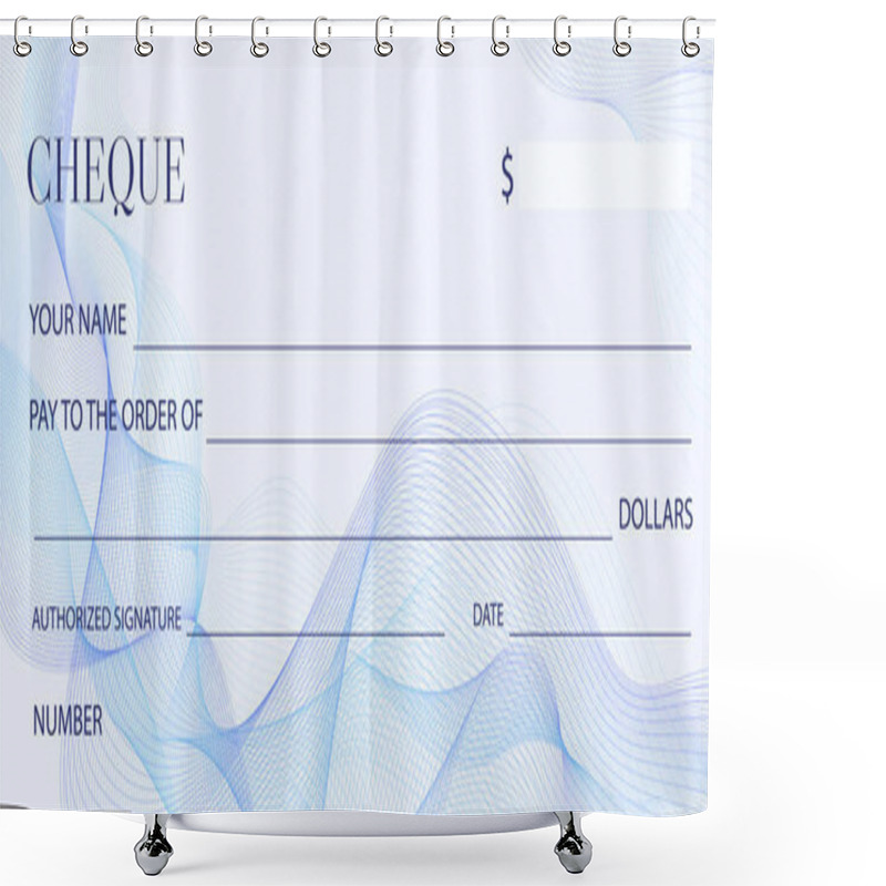 Personality  Cheque (Check Template), Chequebook Template. Blank Bank Cheque With Guilloche Pattern And Business Abstract Watermark. Background For Banknote Design, Voucher, Gift Certificate, Coupon, Ticket, Money Shower Curtains