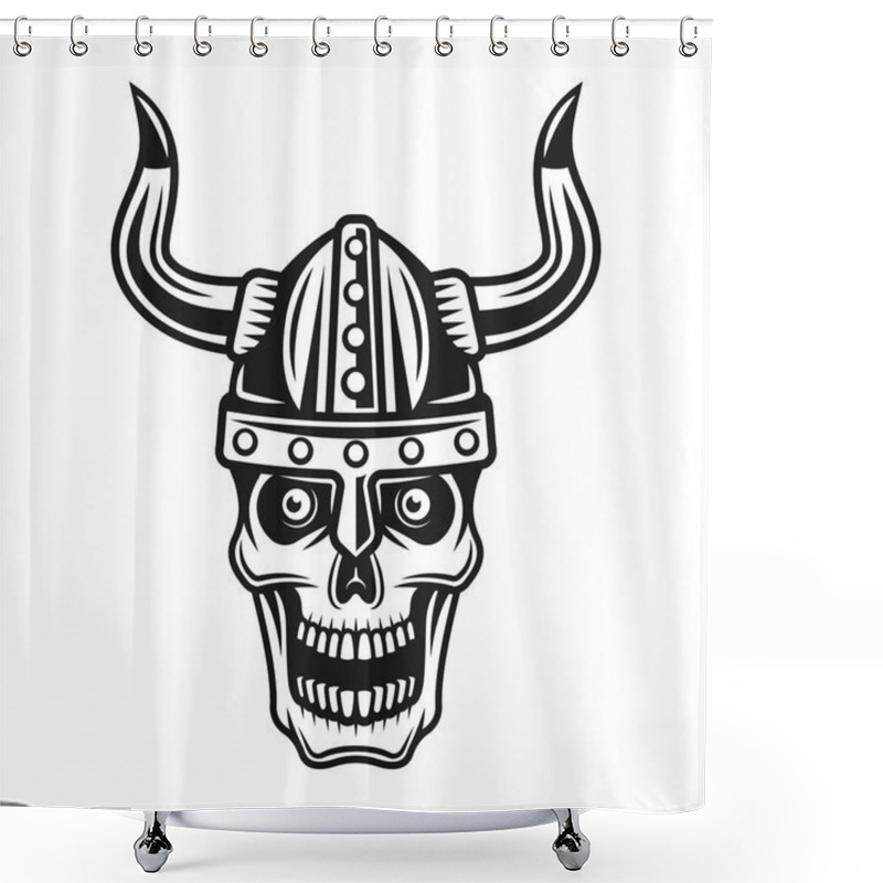 Personality  Skull Of Viking In Horned Protection Helmet Vector Shower Curtains