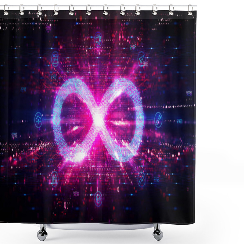 Personality  DevOps Concept With Infinite Loop On Abstract Technology Background - DevOps Toolchain Concept Shower Curtains