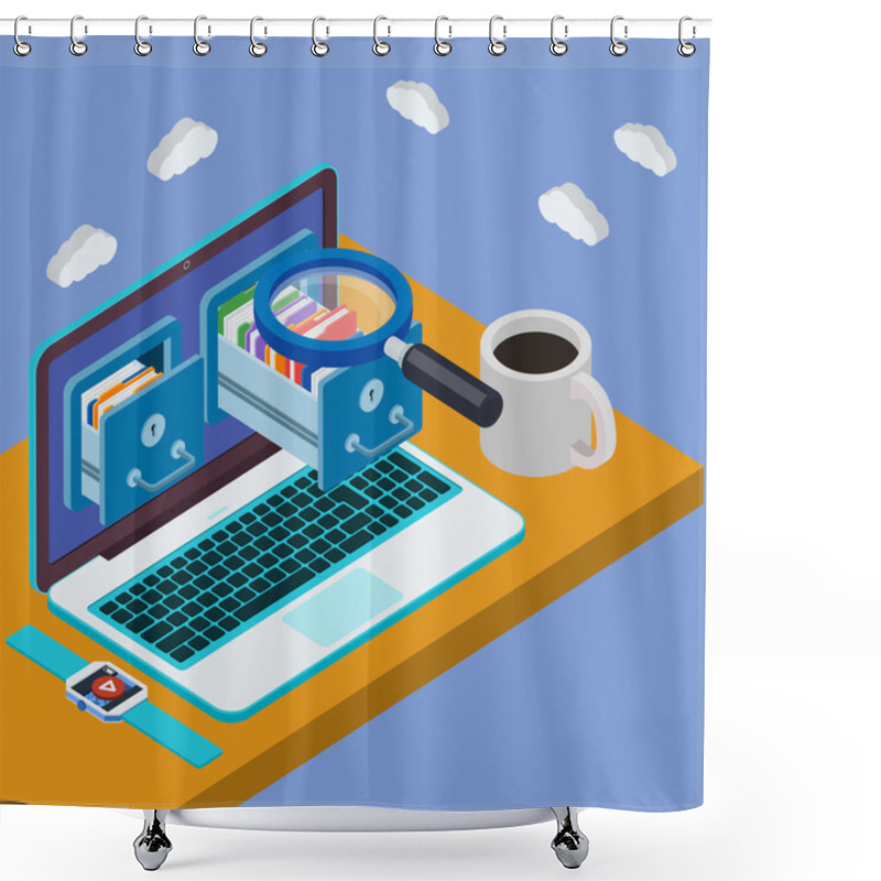 Personality  Desk With Laptop 3d. Database Storage Server Shower Curtains