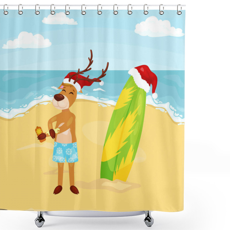 Personality  Cartoon Reindeer Putting On Sun Block Before Surfing Shower Curtains