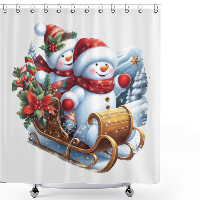 Personality  Snowman On A Sleigh Ride Vector File, Christmas Scene, Santa, Christmas Holiday, Vector Illustration File Shower Curtains