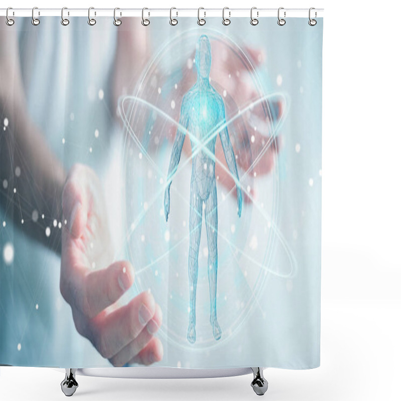 Personality  Businessman Using Digital X-ray Human Body Scan Interface 3D Ren Shower Curtains