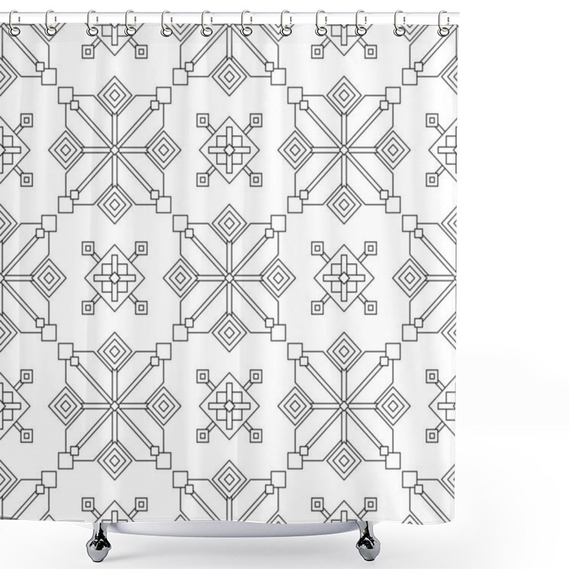 Personality  Seamless Pattern With Ornamental Composition Inspired By Ukrainian Traditional Embroidery. Ethnic Motif, Handmade Craft Art. Ethnic Design Element. Coloring Book Page. Vector Contour Illustration Shower Curtains