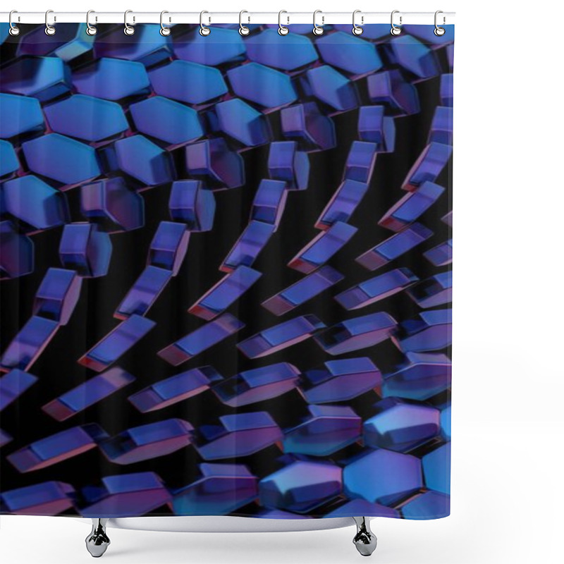 Personality  Futuristic Hexagonal Pattern With Blue Metallic Shine Shower Curtains