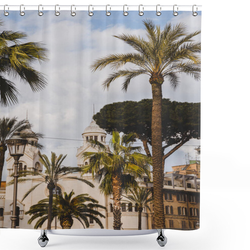 Personality  Palm Trees And White Building In Rome, Italy Shower Curtains