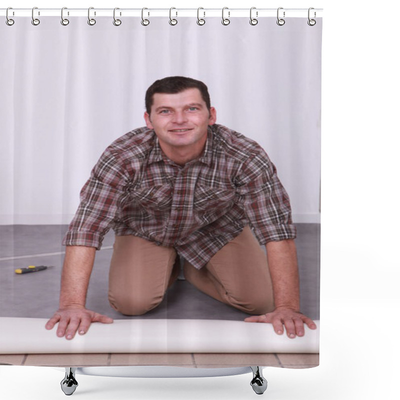 Personality  Man Unrolling Carpet Shower Curtains