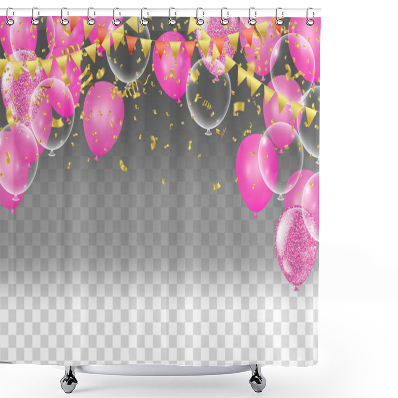 Personality  Vector Pink Balloons On White Background, Balloon, Pink Bubbles  Shower Curtains