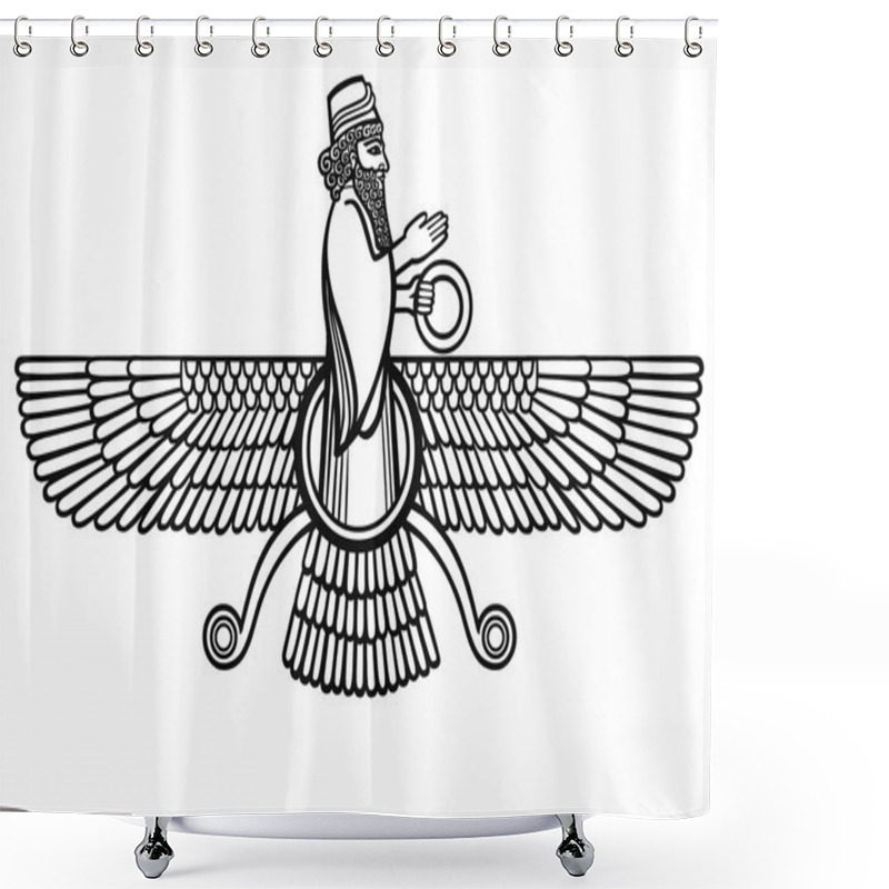 Personality  Persian Farvahar Silhouette. Isolated On A White Background. Shower Curtains