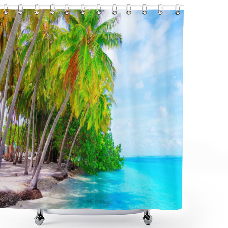 Personality  Dream Beach With Palm Trees On White Sand And Turquoise Ocean Shower Curtains