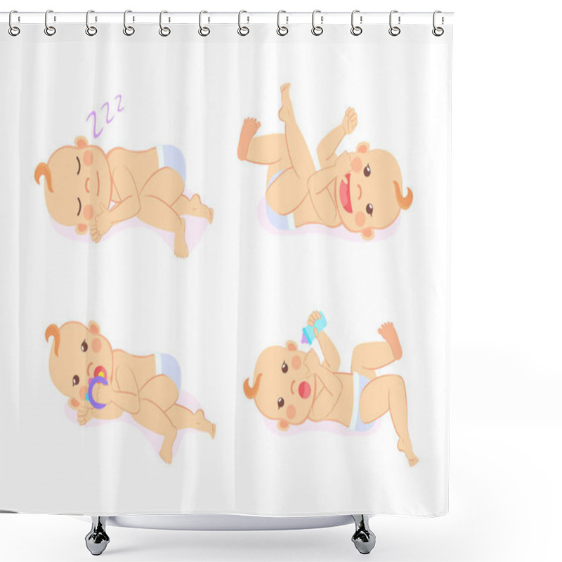 Personality  Baby Sleeping And Holding Bottle With Milk Set Shower Curtains