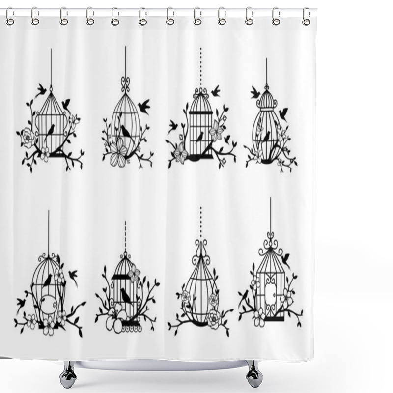 Personality  Set Of Hand Drawn Wedding Birdcage Decoration Shower Curtains