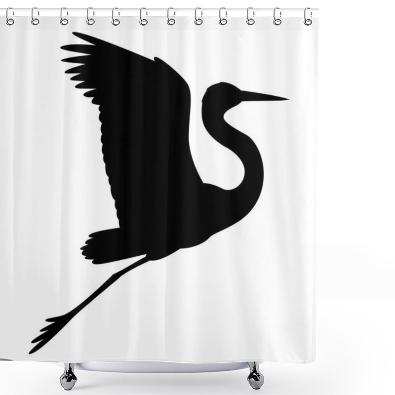 Personality   Heron Vector Illustration  Black Silhouette  Profile Side Shower Curtains