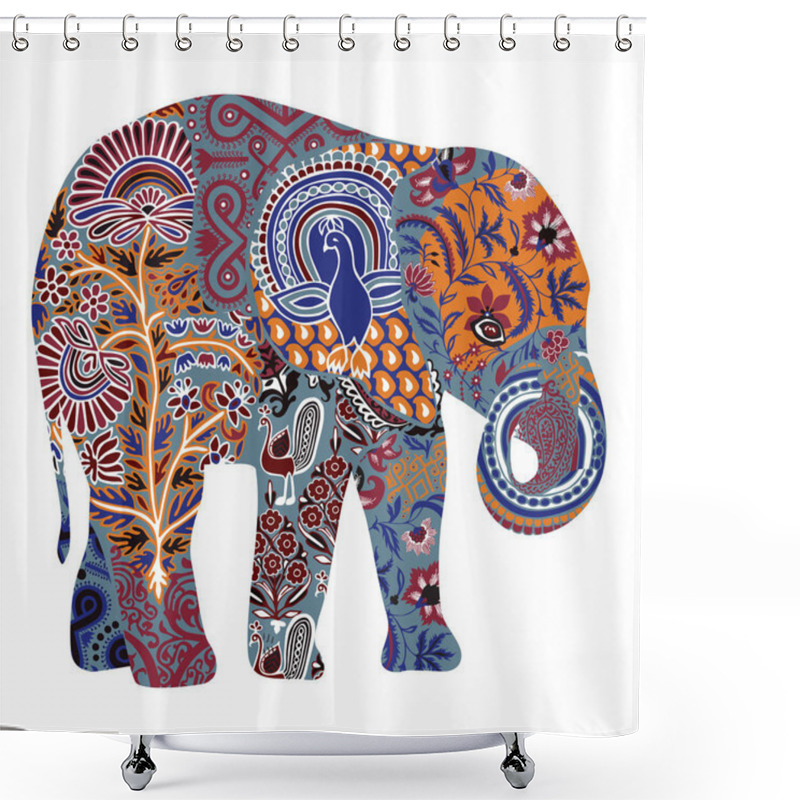 Personality  Decorated Elephant On A White Background Shower Curtains