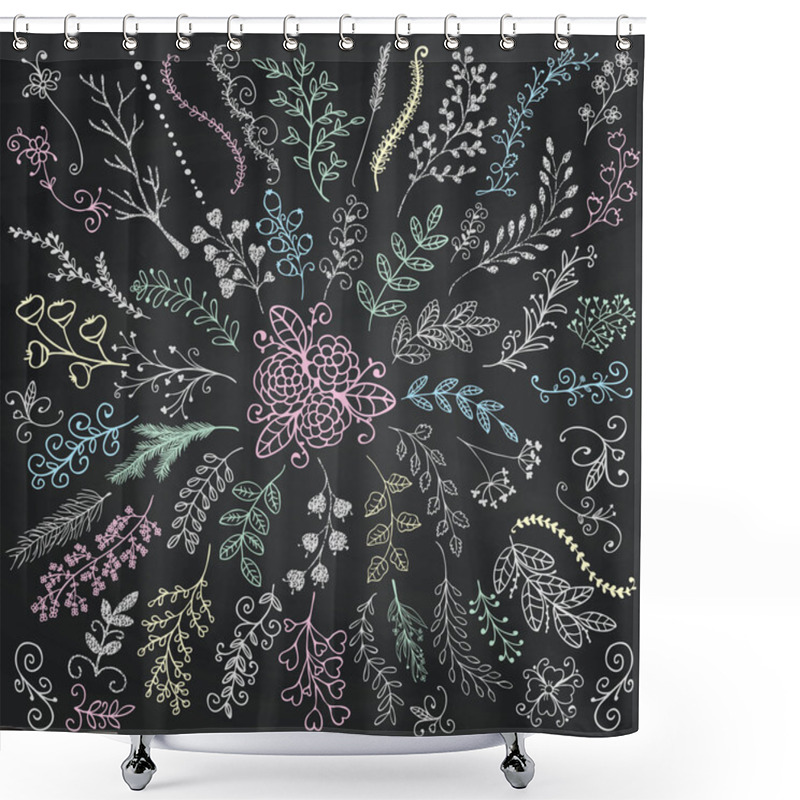 Personality  Vector Board Menu Hand Sketched Rustic Floral Branches Shower Curtains