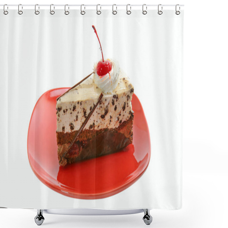 Personality  Chocolate Cake On Red Dish Shower Curtains